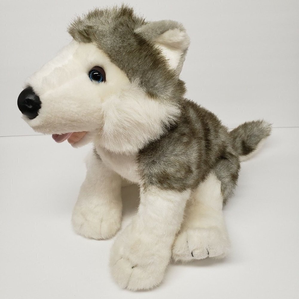Build a Bear 17" Gray White Husky Wolf Puppy Dog Blue Eyes Plush